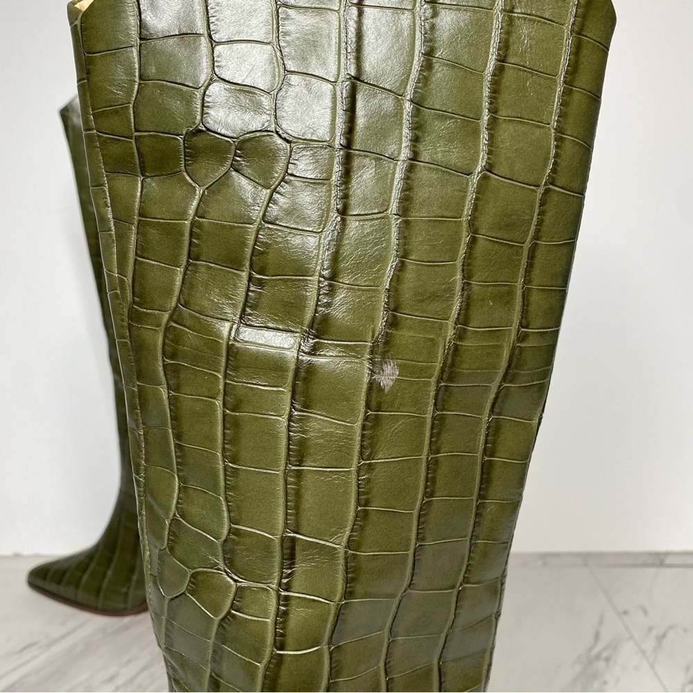 Schutz Maryana Green Crocodile Embossed Tall Block Heel Boot 5B - Picture 10 of 16